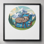 Funny Sloth Hiking Oversized T-Shirt Peel And Stick Photo Tile