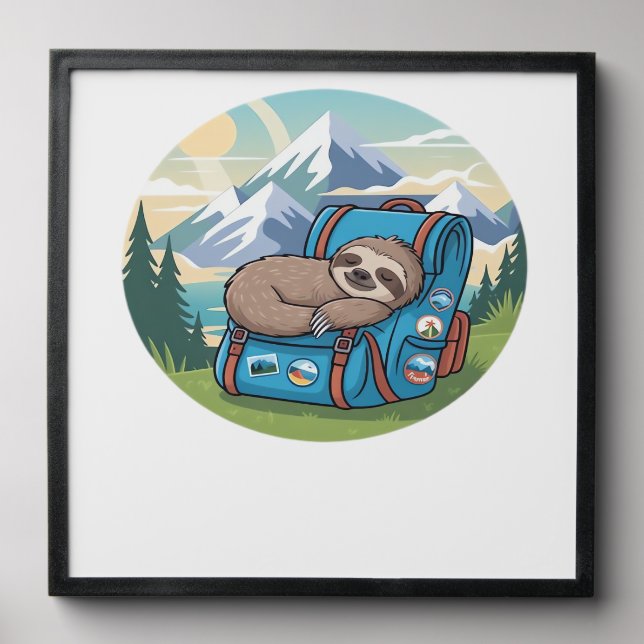 Funny Sloth Hiking Oversized T-Shirt Peel And Stick Photo Tile (Front Set)