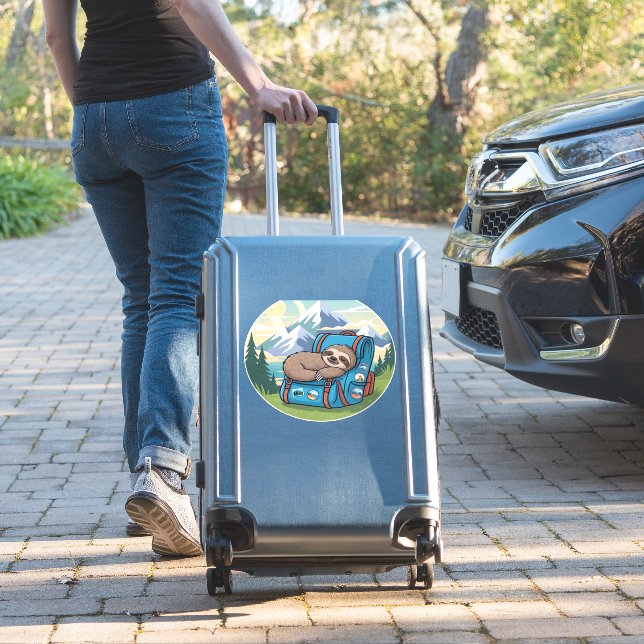 Funny Sloth Hiking Oversized T-Shirt Sticker (Suitcase Insitu)