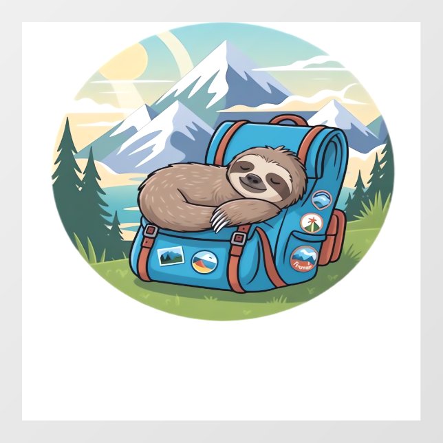 Funny Sloth Hiking Oversized T-Shirt Wall Decal (Front)
