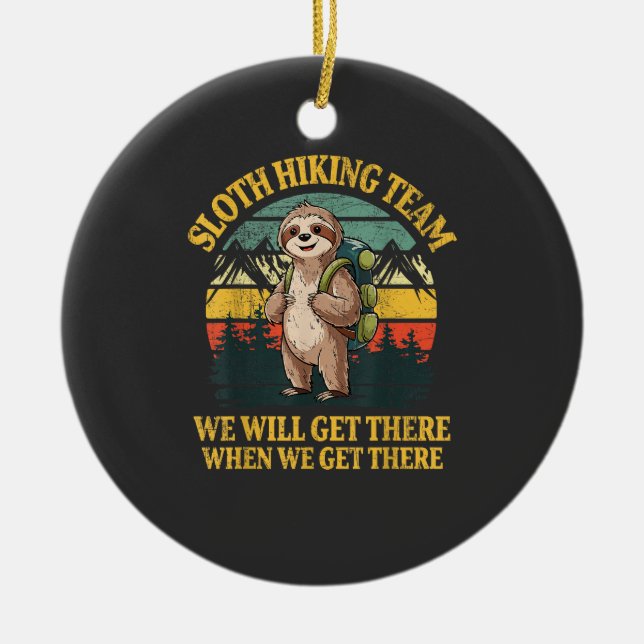 Funny Sloth Hiking T-Shirt Ceramic Ornament (Front)