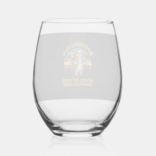 Funny Sloth Hiking T-Shirt Stemless Wine Glass