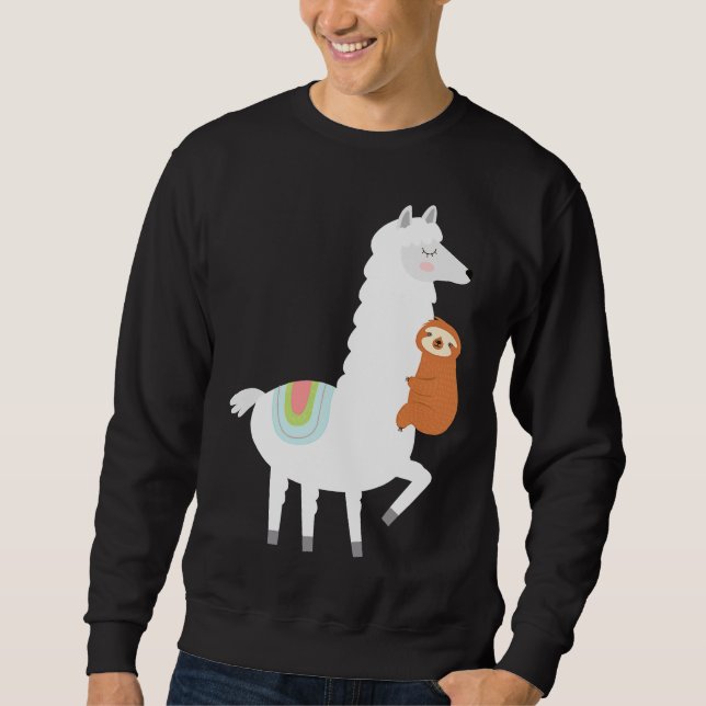 Funny Sloth Hugging Llama Alpaca Sweatshirt (Front)
