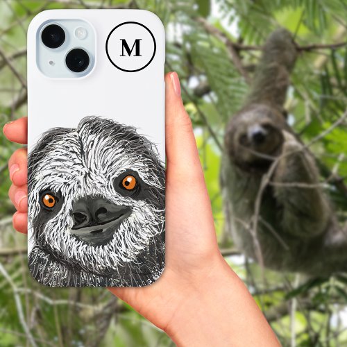 Funny Sloth illustration Monogram iPhone 15 Case