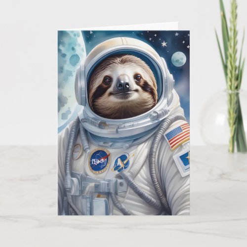 Funny Sloth in Astronaut Suit in Outer Space Card
