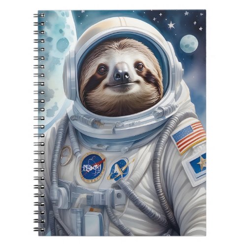 Funny Sloth in Astronaut Suit in Outer Space Notebook