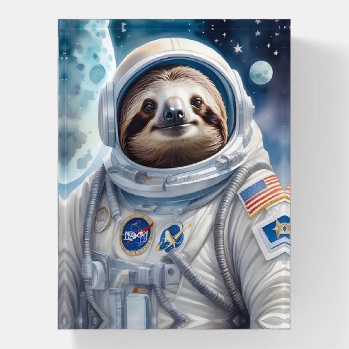 Funny Sloth in Astronaut Suit in Outer Space Paperweight