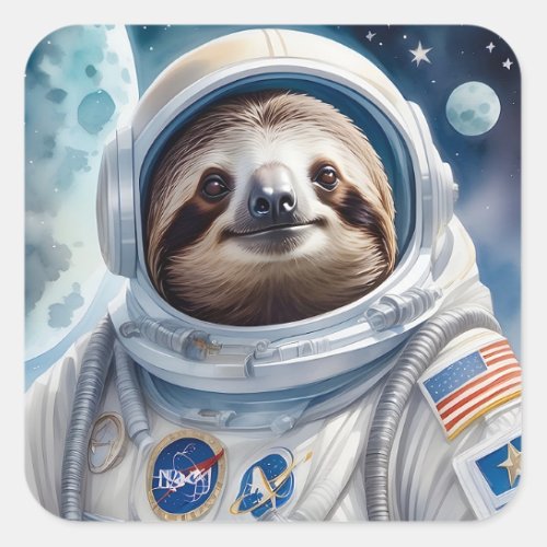 Funny Sloth in Astronaut Suit in Outer Space Square Sticker