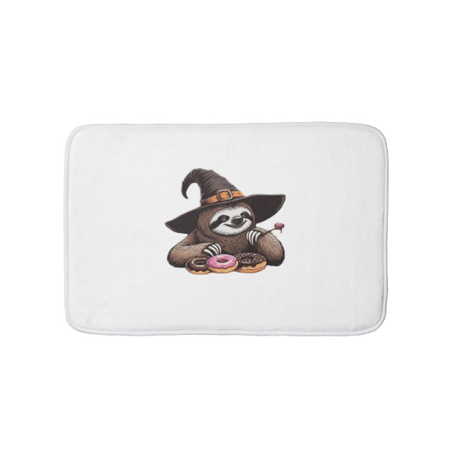 Funny Sloth in Witch Hat Enjoying Donuts - Cute Ha Bath Mat (Front)