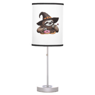 Funny Sloth in Witch Hat Enjoying Donuts - Cute Ha Table Lamp