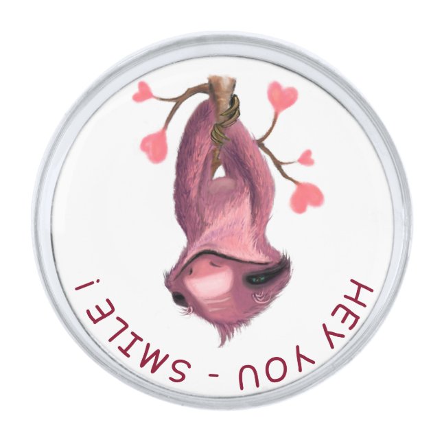 Funny Sloth Lapel Pin - Custom Text (Front)