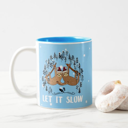 Funny Sloth Lover Christmas Let it Slow Two_Tone Coffee Mug
