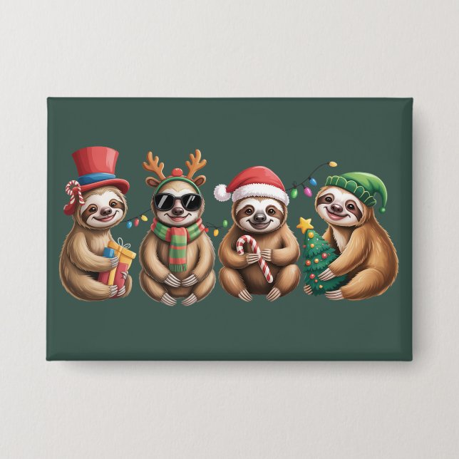 Funny Sloth Lover Christmas Lights Merry Slothmas  Button (Front)