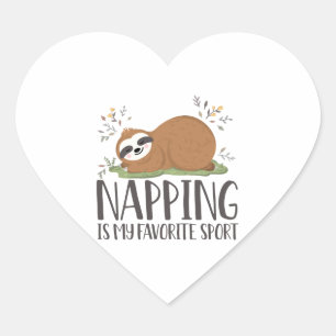 Funny Sloth Napping Is My Favorite Sport Heart Sticker