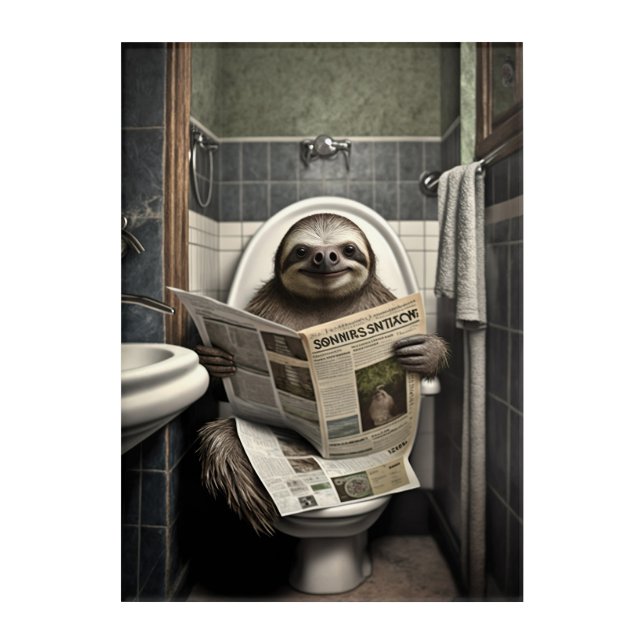 Funny Sloth on Bathroom Toilet Wildlife Animals  Acrylic Print (Front)