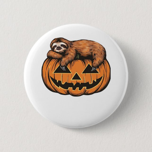 Funny Sloth on Halloween Pumpkin Essential T-Shirt Button (Front)