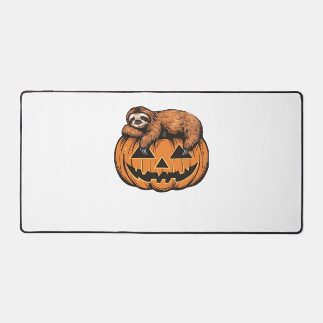 Funny Sloth on Halloween Pumpkin Essential T-Shirt Desk Mat (Front)