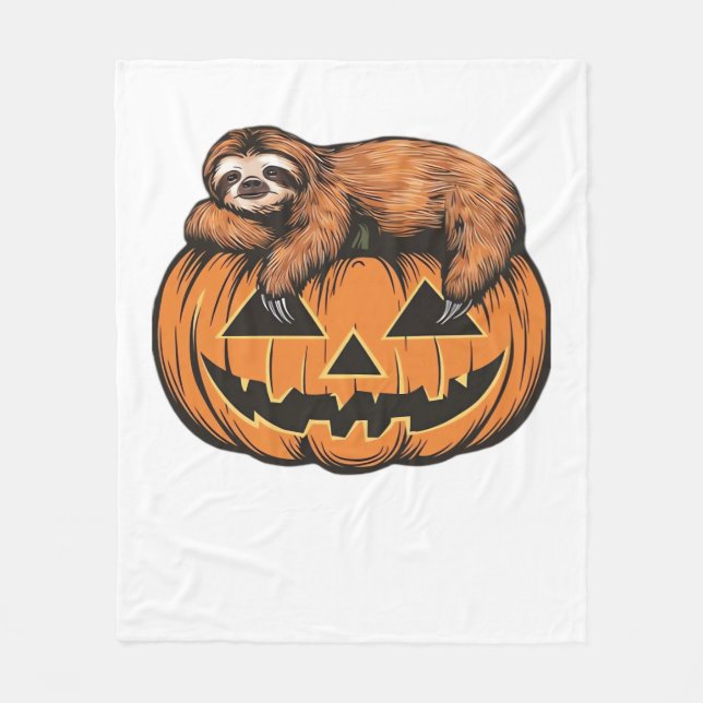Funny Sloth on Halloween Pumpkin Essential T-Shirt Fleece Blanket (Front)