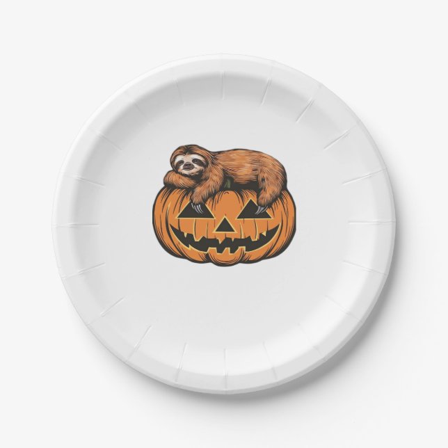 Funny Sloth on Halloween Pumpkin Essential T-Shirt Paper Plates (Front)