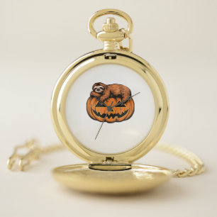 Funny Sloth on Halloween Pumpkin Essential T-Shirt Pocket Watch