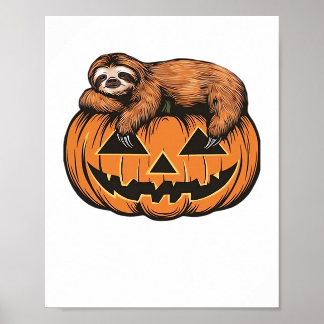 Funny Sloth on Halloween Pumpkin Essential T-Shirt Poster (Front)