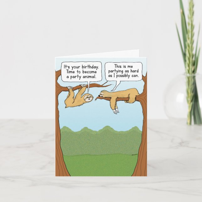 Funny Sloth Party Animals Birthday Card (Front)