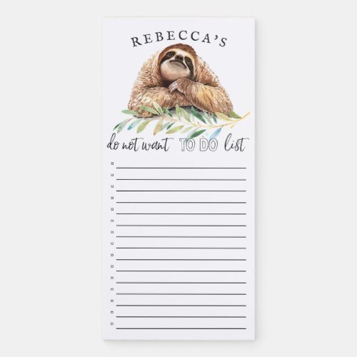 Funny Sloth  Personalized To Do List Magnetic Notepad
