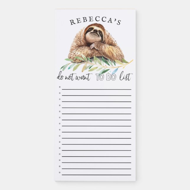 Funny Sloth | Personalized To Do List Magnetic Notepad (Front)
