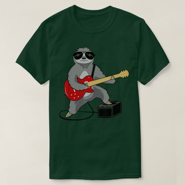 Funny Sloth Playing Guitar Rocker Heavy Metal Slow T-Shirt (Design Front)