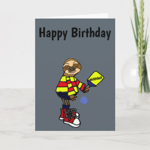 Funny Sloth Playing Pickleball Cartoon Card
