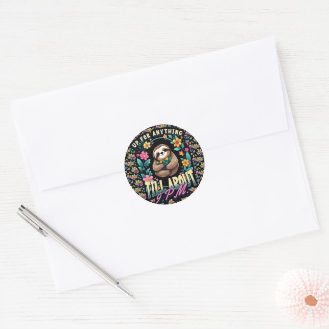 Funny Sloth Quote All Over Print Classic Round Sticker (Envelope)