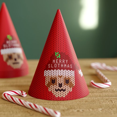 Funny Sloth Red Christmas Holiday Kids Party Hat