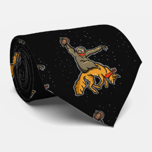 Funny Sloth Riding A Fox Neck Tie