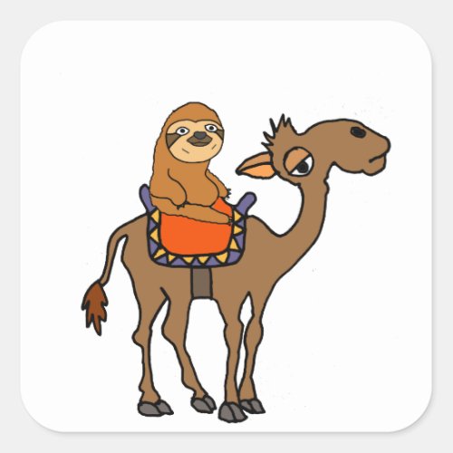 Funny Sloth Riding Camel Cartoon Square Sticker
