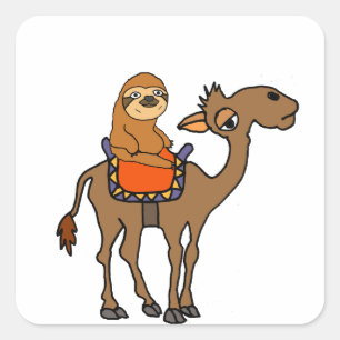 Funny Sloth Riding Camel Cartoon Square Sticker
