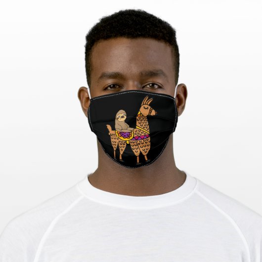 Funny Sloth Riding Llama Cartoon Adult Cloth Face Mask (Worn)