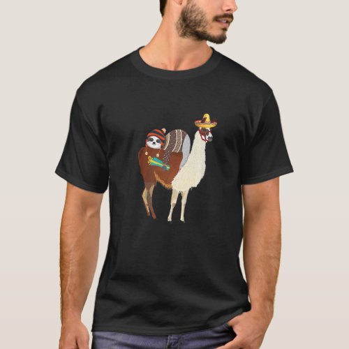 Funny Sloth Riding Llama Mexican Fiessta Cute Cinc T-Shirt