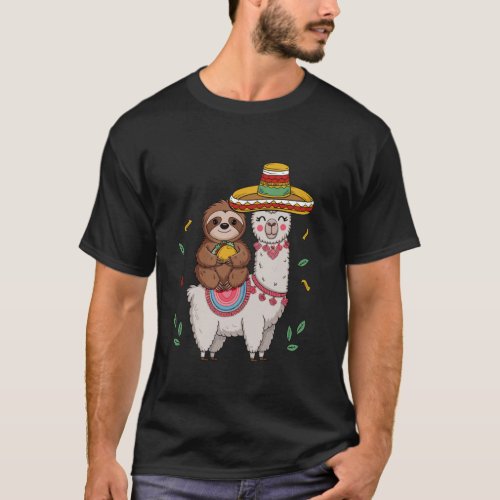 Funny Sloth Riding Llama Mexican Fiesta Cinco De M T-Shirt