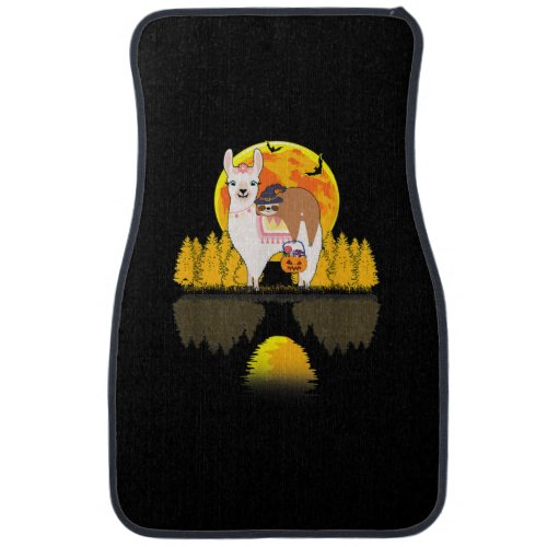 Funny Sloth Riding Llama Pumpkin Moon Halloween Car Floor Mat