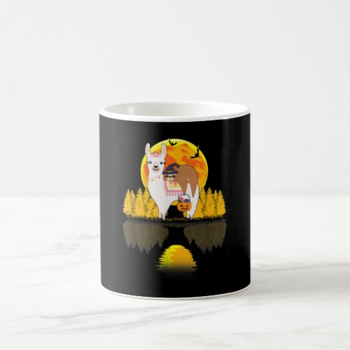 Funny Sloth Riding Llama Pumpkin Moon Halloween Coffee Mug