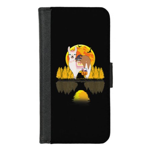 Funny Sloth Riding Llama Pumpkin Moon Halloween iPhone 87 Wallet Case