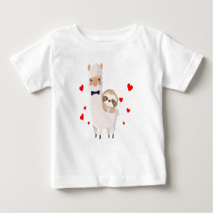 Funny Sloth Riding Llama Shirt funny Alpaca Hearts