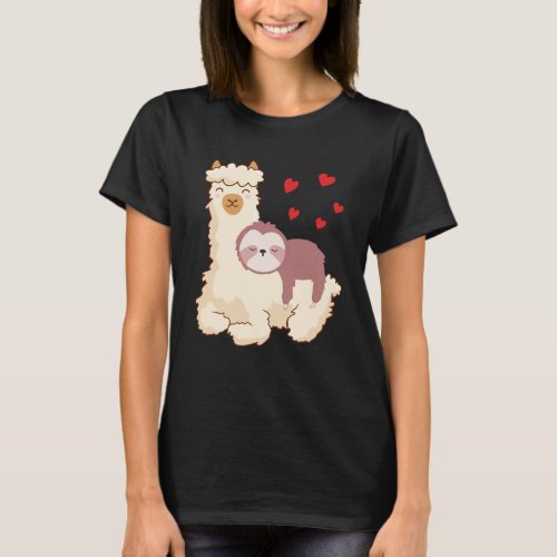 Funny Sloth Riding Llama Shirt funny Alpaca Hearts