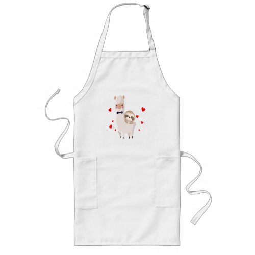 Funny Sloth Riding Llama Shirt funny Alpaca Hearts Long Apron