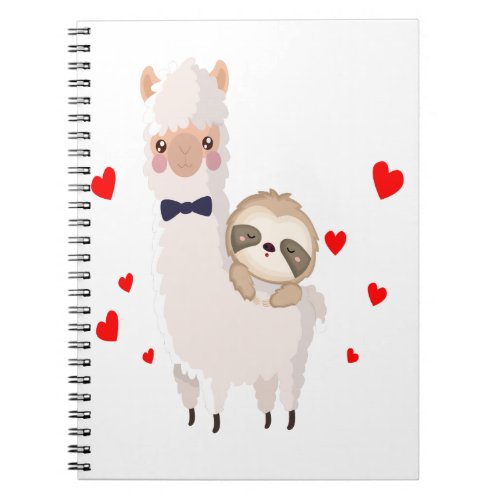 Funny Sloth Riding Llama Shirt funny Alpaca Hearts Notebook