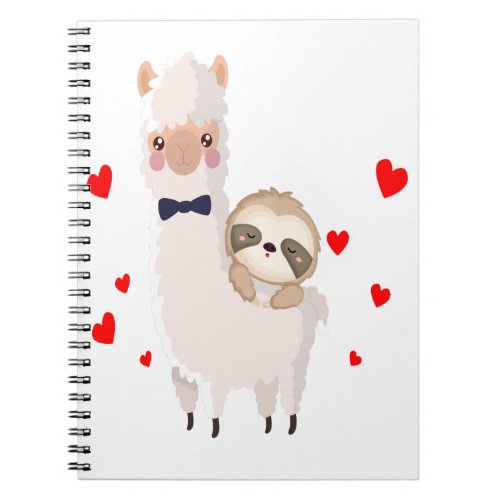 Funny Sloth Riding Llama Shirt funny Alpaca Hearts Notebook