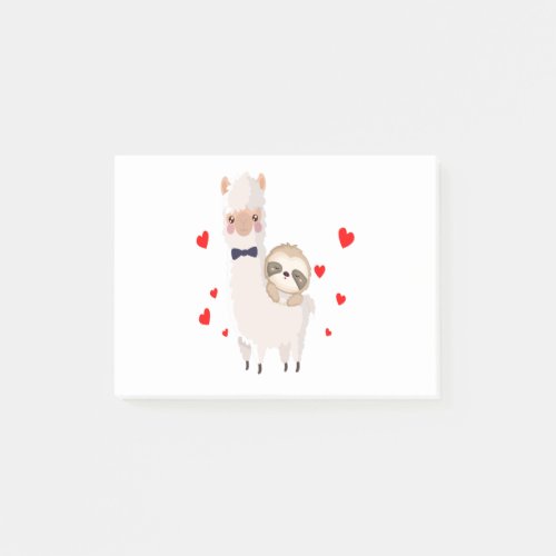 Funny Sloth Riding Llama Shirt funny Alpaca Hearts Post_it Notes