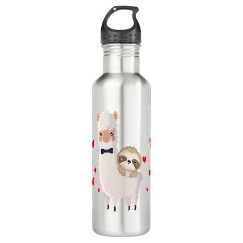 Funny Sloth Riding Llama Shirt funny Alpaca Hearts Stainless Steel Water Bottle