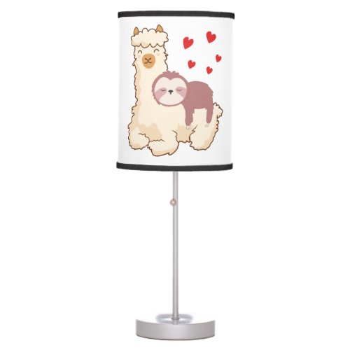 Funny Sloth Riding Llama Shirt funny Alpaca Hearts Table Lamp