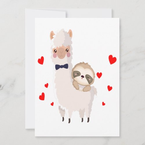 Funny Sloth Riding Llama Shirt funny Alpaca Hearts Thank You Card